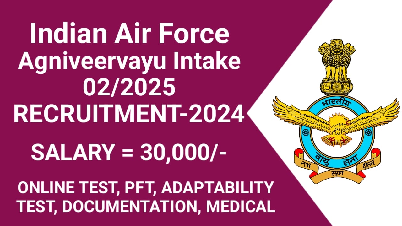 Indian Air Force Recruitment 2024 for Agniveervayu Intake 02/2025 under Agnipath Scheme