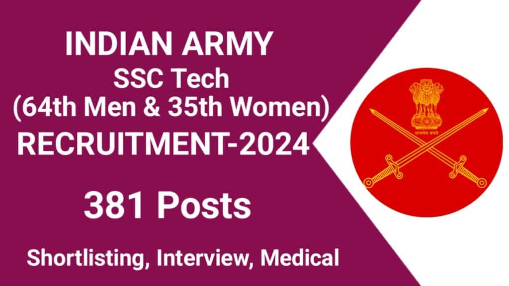 Indian Army SSC Tech Recruitment 2024: for 64th Men & 35th Women Course (April 2025)