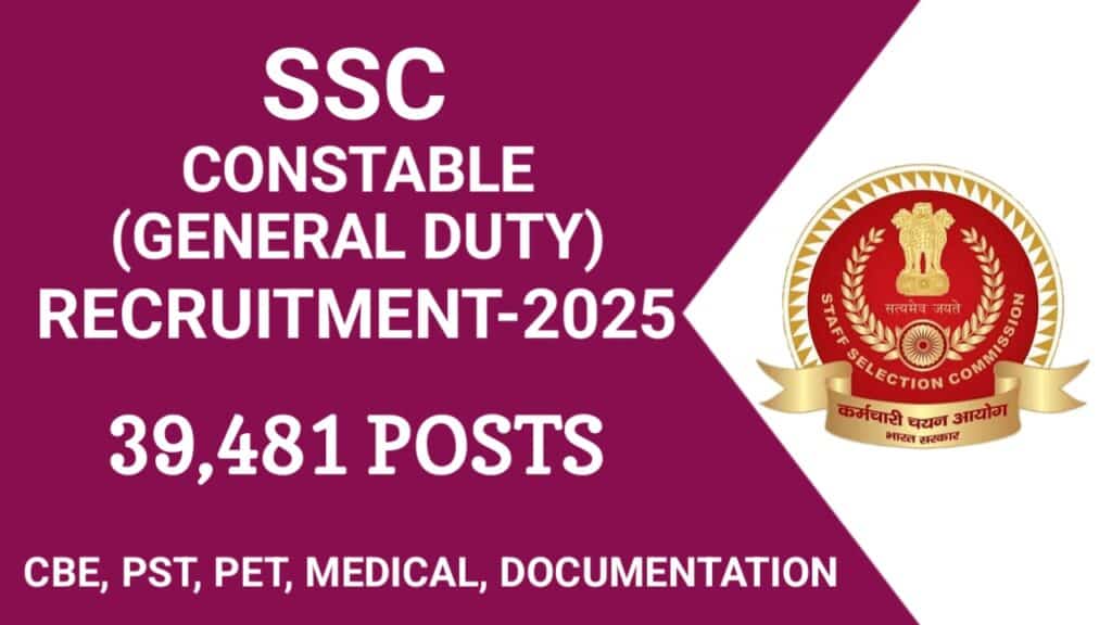 SSC GD Constable Recruitment 2025: Apply for 39481 Posts